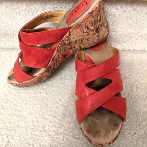 Red leather platform sandals